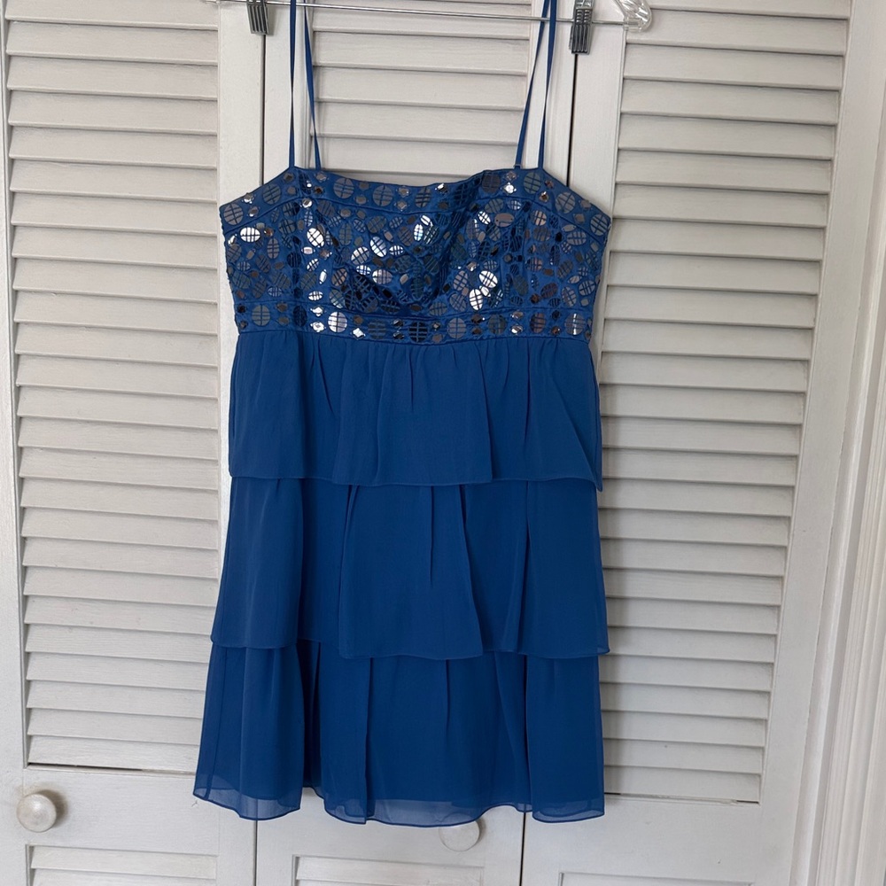 BCBGMaxAzria Royal Blue Tiered Mini Dress with Sequin Bodice